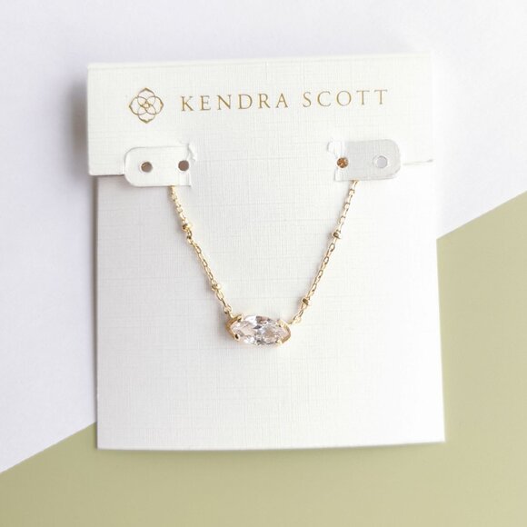 Kendra Scott White Crystal Short Pendant Necklace in Gold - Picture 1 of 4